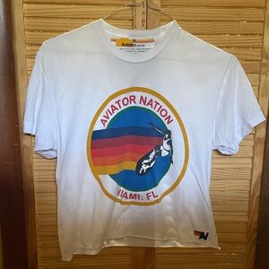 Aviator Nation White Tee with Rainbow Graphic